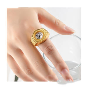 Bague Montre de Couple Couleur Or, Bijou Horloge Quartz Rétro pour Femmes Hommes, Montre Doigt Vintage Punk à <span class=keywords><strong>Mini</strong></span> Bracelet Élastique - Product Image 6