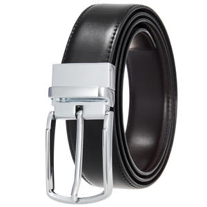 Logotipo personalizado negro marrón diseñador doble cara Pin hebilla cinturones giratorios vaca cuero genuino cinturones para hombres - Product Image 3