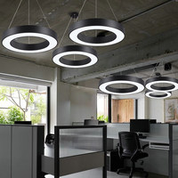 Lustre LED annulaire moderne de 60 mm de large, hauteur réglable, en aluminium, taille moyenne, pour bureau, bar à domicile