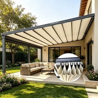 Pergola pliante en tissu réglable avec toit rétractable en verre, coupe-vent, pour terrasse extérieure et patio