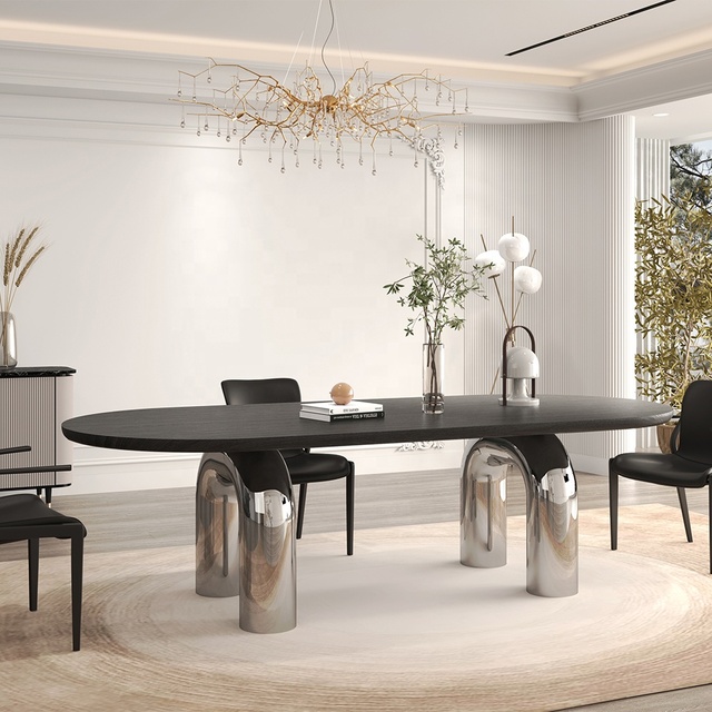Standard Height Rectangular Hardwood Solid Wood Dinner Table or Double Arch Legs Onyx Marble Dining Fixed Table