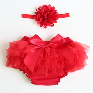 Solid color Soft Chiffon Red Wholesale Baby Ruffle Bloomers lovely chiffon baby tutu bloomer