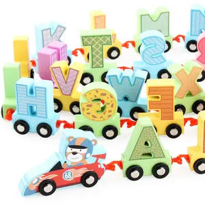 Kinder pädagogische frühe Bildung Lernspiel zeug lernen Holz Alphabet Buchstaben Zug Einfädeln Perlen Puzzle
