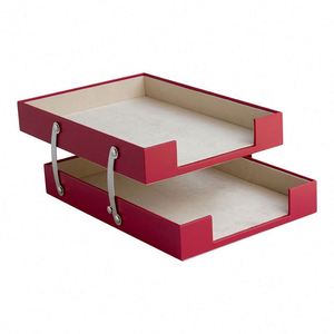 Porte-documents double en cuir, organiseur de bureau et accessoires de bureau, plateaux à dossiers, organiseur de fournitures de bureau - Product Image 5