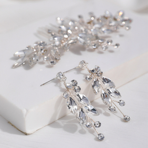 Tocado nupcial artesanal de lujo para mujer, con peineta de diamantes de imitación multicolor y juego de pendientes, joyería para el cabello - Product Image 6