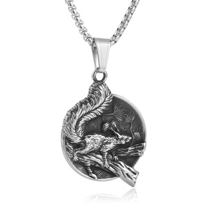 Collar con colgante de ardilla de acero inoxidable, 24 mm, diseño de animales, joyería de moda para hombre, cadena plateada de 3,0x60 cm - Product Image 1