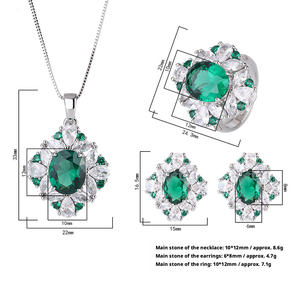 Fabricant Fournisseur – Nouveauté : Parures de bijoux de mariée pour femme en cuivre écologique, zircon cubique vert émeraude taille ovale 10*12/6*8mm – Lot de 3 - Product Image 2