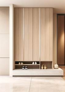 Meuble à chaussures intégré en bois massif de style européen, gain de place, avec tabouret, taille pratique pour l'entrée - Product Image 6