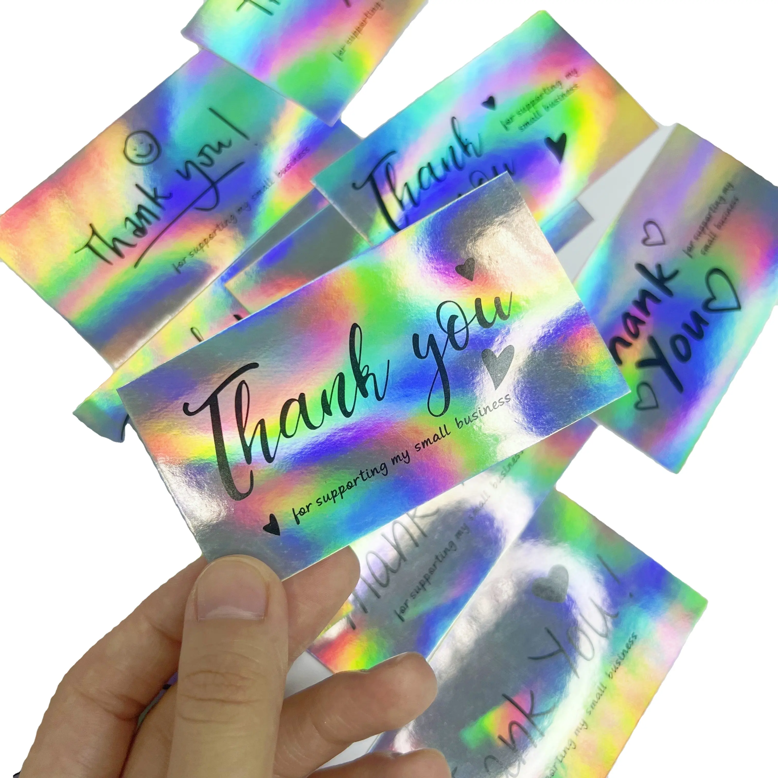 Custom Thank You Cards For Small Business Holographic Laser Paper Gift Packaging Business Cards Greeting Card