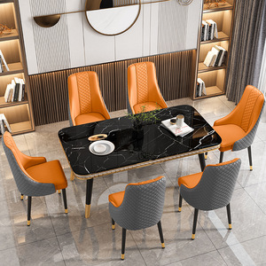 Chất Lượng Cao Da Sang Trọng Bằng Đá Cẩm Thạch Bàn Ăn Đặt 6 Chỗ Ngồi Biệt Thự Phòng Ăn Đồ Nội Thất Sang Trọng Bàn Ăn Và Ghế Đặt - Product Image 2