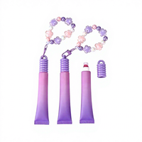 Nouveau Rouge à Lèvres Cosmétique avec Chaîne de Perles Florales, Emballage de Haute Qualité en Plastique avec Bouchon à Vis pour Gloss à Lèvres