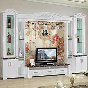 Kabinet dinding, desain Modern OEM kayu putih berdiri tampilan penyimpanan furnitur rumah Led mewah ruang tamu - Product Image 5