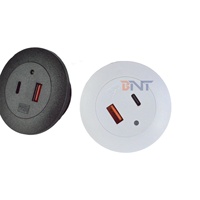 Prise de courant encastrée en plastique pour table, 1 port USB-A et 1 port USB-C, indice de protection IP44, courant 16A