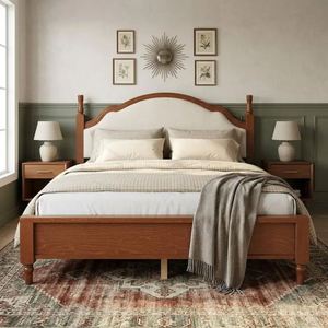 Cama Doble de Madera Sólida, Moderna y Minimalista, con Tapizado Suave, para Recámara Principal, Muebles de Hotel o Villa - Product Image 2