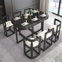 Ensemble de table et de chaises de salle à manger moderne, table de salle à manger fonctionnelle en pierre frittée, résistante aux hautes températures et aux rayures