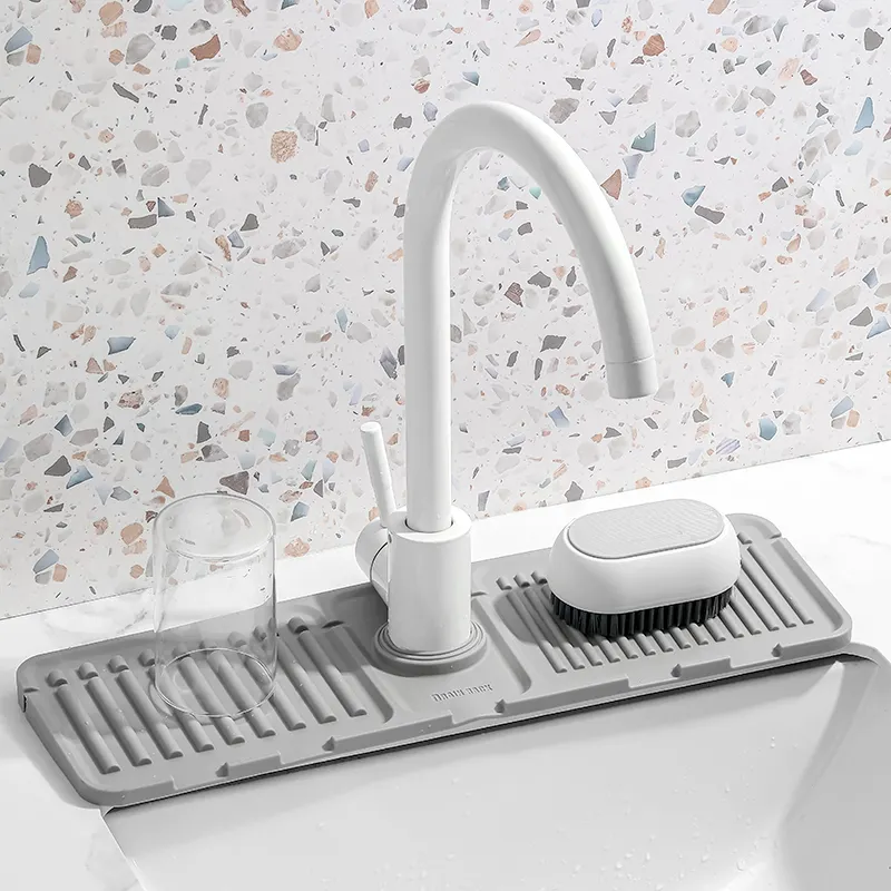 FaSoLa Kitchen Sink Splash Guard Silicone Faucet Handle Drip Catcher Tray Dish Soap Dispenser Sponge Holder Mat for Kitchen Sink