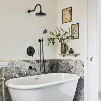 Systèmes de douche à main 3-en-1 avec robinet mural en laiton noir mat, kit de douche avec cartouche céramique, garantie 5 ans