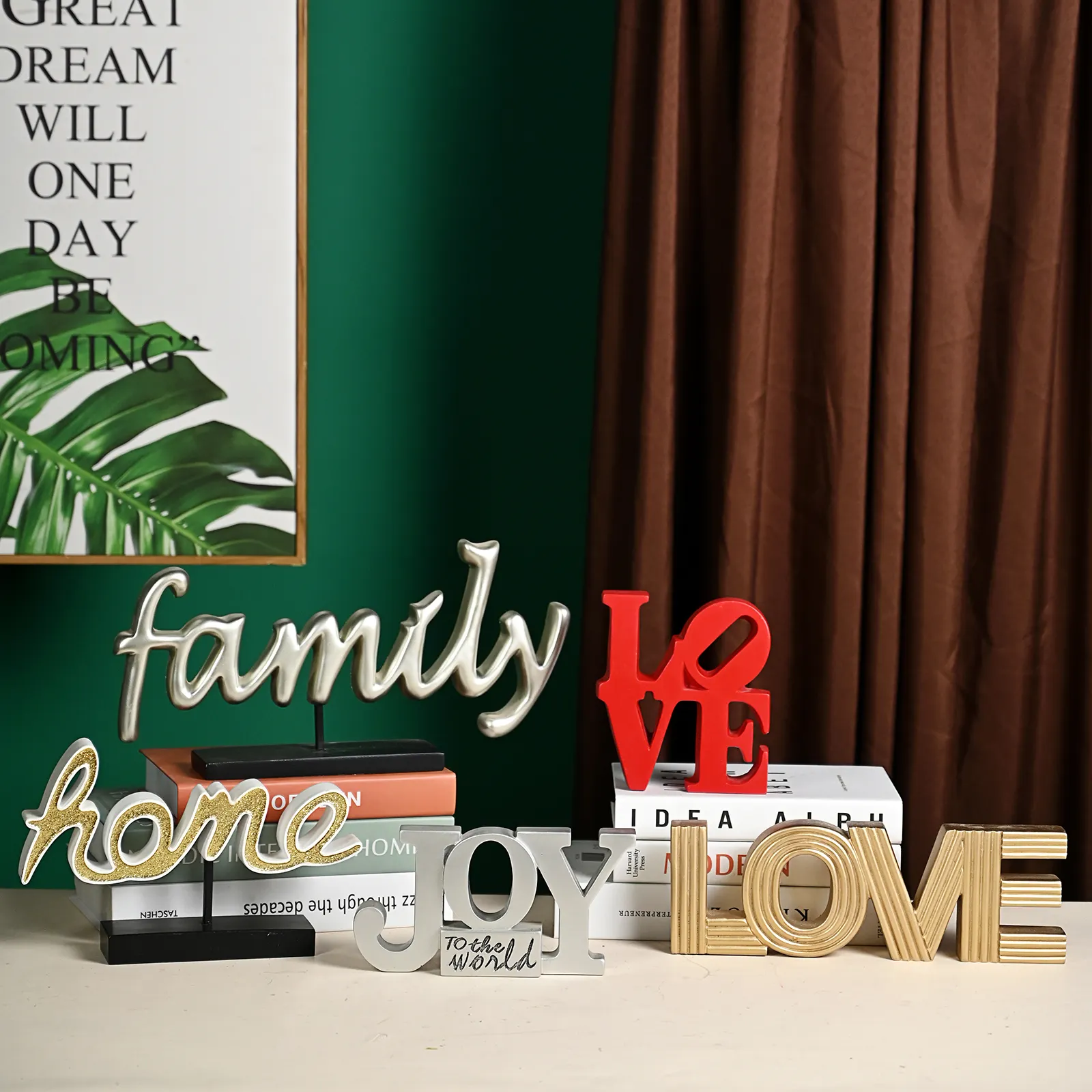 현대 은색 골드 레드 사용자 정의 다채로운 수지 3D 사랑 홈 안녕 가족 단어 장식 탁상 홈 장식 거실