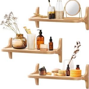 Wooden <b>Wall</b> <b>Mounted</b> Floating <b>Shelf</b> Rectangle Bathroom Storage Rack Durable Neatening Organizer - Product Image 1