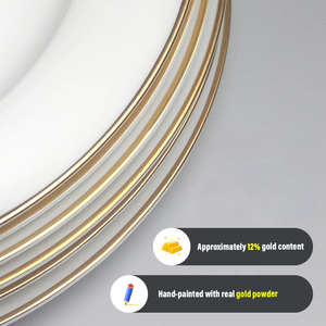 Service d'assiettes plates en porcelaine fine avec bordure dorée, assiettes de présentation blanches de luxe <span class=keywords><strong>pour</strong></span> mariage - Product Image 3