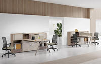 Bureau de coworking modulaire convertible moderne 4 places, poste de travail extensible pour espace ouvert, design en bois, panneau MFC durable