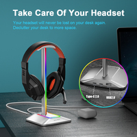 Support pour casque de jeu New Bee NB-Z8 noir rose blanc RGB, support pour écouteurs avec lampe RGB, support pour casque de bureau PC avec chargeur USB