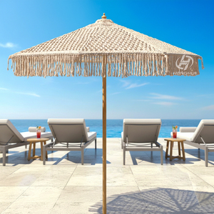 Ombrellone da Esterno Boho Macramè 3m (9ft) Antivento Moderno in Bambù per Hotel, Giardini e Spiagge - Vendita Diretta dalla Fabbrica - Product Image 3