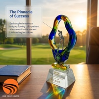 Trophée de golf personnalisé en Liuli fait main, imprimé UV, statue de golfeur gravée, base en cristal, récompense pour tournoi de golf d'entreprise