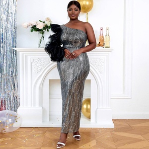 Robe de <span class=keywords><strong>soir</strong></span>ée élégante à volants pour femme, à une épaule, à manches longues, à paillettes - Product Image 1