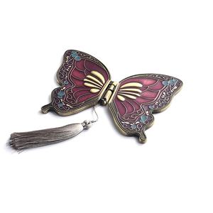 Retro Style Butterfly Shape Luxury Souvenir Gift Folding <b>Compact</b> Pocket Double Sides <b>Mirror</b> - Product Image 6