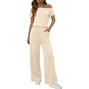 Combinaison d'été décontractée Fisoew pour femme, à épaules dénudées, taille haute, tricotée, une pièce, respirante, tenue quotidienne - Product Image 1