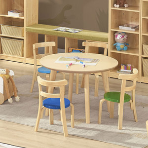 Bureau et chaise pour maternelle, ensemble de meubles, Table ronde <span class=keywords><strong>en</strong></span> <span class=keywords><strong>bois</strong></span>, Montessori, haute qualité - Product Image 3