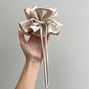 Wholesale French <b>Bow</b> Headband Solid Color Satin Fabric Large Hair Scrunches Latest Fashion Ribbon <b>Bow</b> Hair Bands - Product Image 3
