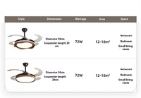 Lampe LED moderne à télécommande intelligente de 42 pouces Ventilateur de plafond Lumière à distance BLDC Profil bas Intelligent rétractable 3000K/6000K Couleur