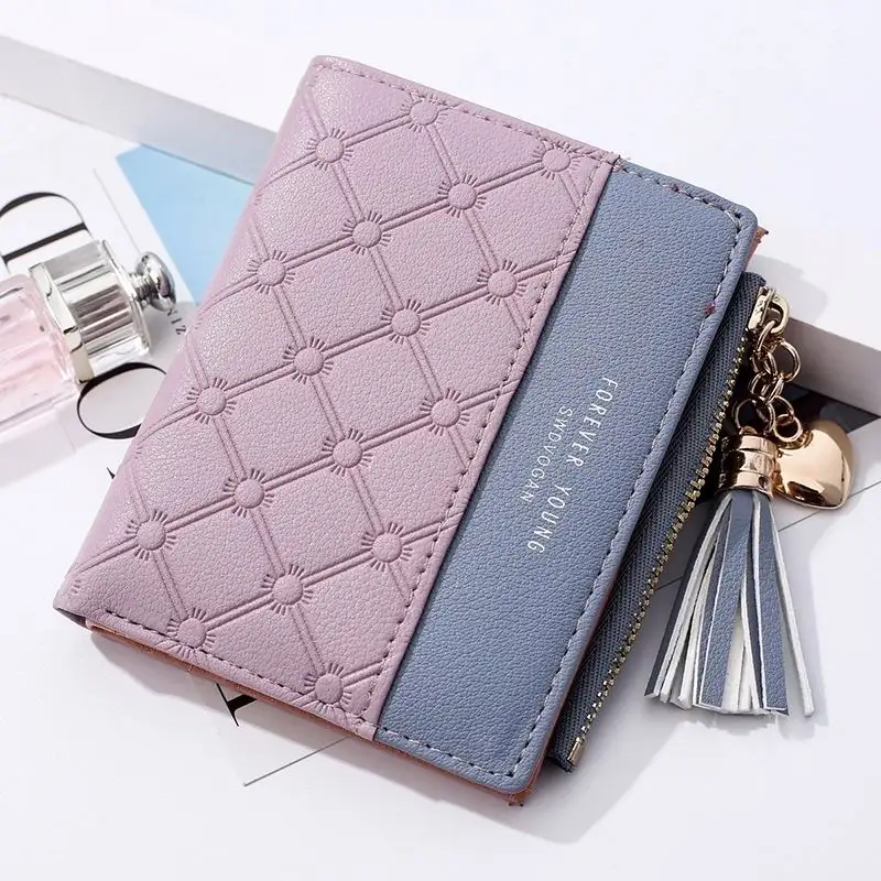 Kleine Luxusmarke Leder kurze Frau Dame Reiß verschluss Brieftasche Handgelenk für Kreditkarten Handtasche Mode solide Quaste Frauen Brieftasche