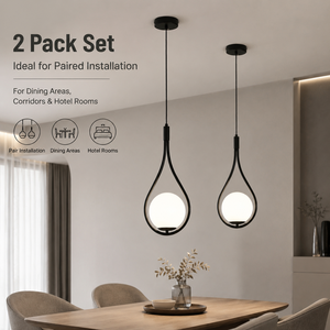 Lámpara Colgante Moderna de Hierro Negro con Globo Acrílico LED Tricolor para Comedor, Hotel, Hogar, Paquete de Dos Lámparas de Techo - Product Image 4