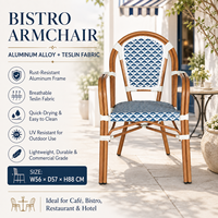 Fauteuil de bistrot français léger et confortable, résistant aux intempéries, en aluminium et tissu Teslin, pour salle à manger, patio, café, bistrot, décoration