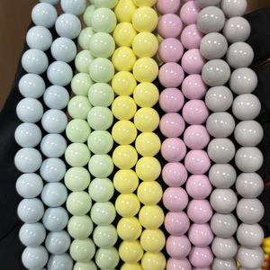Cuentas de Vidrio Redondas de 8/10 mm, Color Pastel, con Acabado Brillante, Tipo Laca Neón, con Orificio Continuo, para Joyería de Verano, Manualidades - Product Image 1
