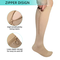 Chaussettes de compression médicale graduée à fermeture éclair, à bout fermé, 20-30 mmHg, hauteur genou, pour hommes et femmes