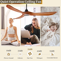 Ventilateur de plafond décoratif électrique 56 pouces en bois massif à 3 pales, moteur DC, télécommande, ventilateur de refroidissement sans lumière LED
