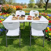 Table pliante d'extérieur en PEHD moulé par soufflage, longue, pour conférence, stand, étude, portable, en plastique, blanc/gris