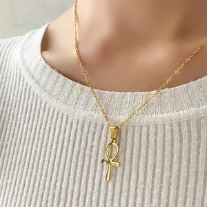 Stainless Steel 18k Gold Plated Ancient Egypt Cross Pendant Rose Gold Ankh Cross Pendant Amulet Necklace Jewelry