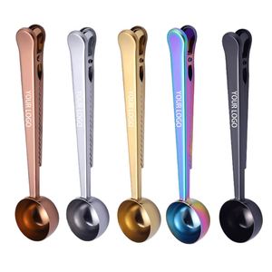 Cuillère doseuse en acier inoxydable avec logo personnalisé pour thé, protéines en poudre, boissons instantanées et café, avec clip de sac - Product Image 1