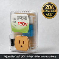 Protecteur de surtension robuste 20A 120V 2.0HP avec protection contre les sous-tensions réglable et fiche à temporisation de 3 minutes pour congélateur et climatiseur