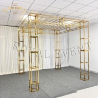 Décor de scène de mariage fantaisie, toile de fond en métal, grande arche de toile de fond de mariage en acier inoxydable doré pour les fêtes