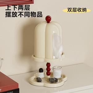 Caja de pañuelos de estilo retro color crema con soporte de madera roja, multiusos, para sala de estar y baño - Product Image 5