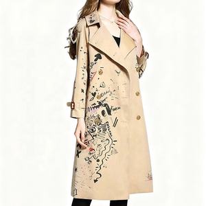 Boying personnalisé femmes longue ligne lâche <span class=keywords><strong>Trench</strong></span> manteau croquis Graffiti impression tissu imperméable veste coupe-vent personnalisé - Product Image 2