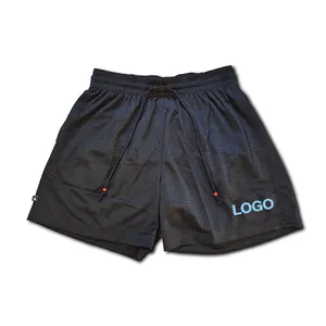 Shorts de malha com logo personalizado, bermuda curta com bolsos profundos para jogger, basquete, malha casual, verão 2022