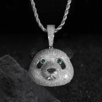 Pendentif Breloque Panda Animal Mignon Plaqué Or 14K Style Hip Hop Sertie de Pierres pour Collier – Vente en Gros Direct Usine
