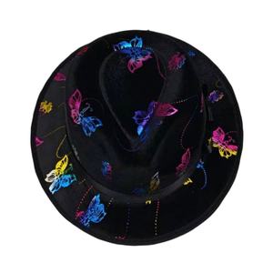 Sombrero Fedora Unisex para Adultos, Estilo Graffiti con Pintura de Mariposas Iridiscentes, Terciopelo Negro para Fiestas, Uso Casual en las Cuatro Estaciones - Product Image 5